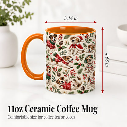 #pl[11oz|Orange] Christmas Jack Russell Accent Mug, Ceramic Mug with Festive Art