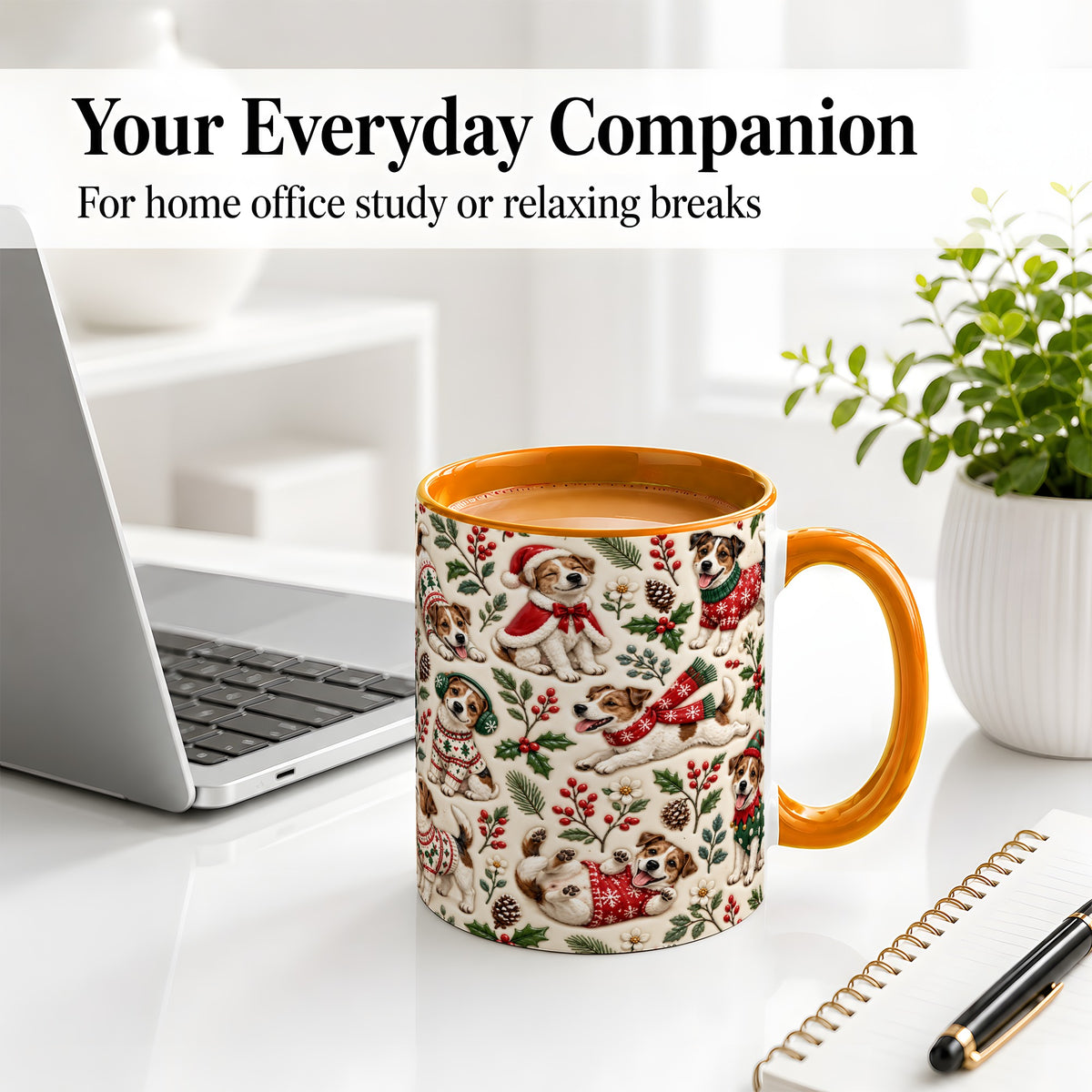 #pl[11oz|Orange] Christmas Jack Russell Accent Mug, Ceramic Mug with Festive Art