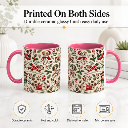 #pl[11oz|Pink] Christmas Jack Russell Accent Mug, Ceramic Mug with Festive Art