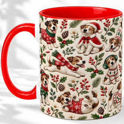 Christmas Jack Russell Accent Mug, Ceramic Mug with Festive Art