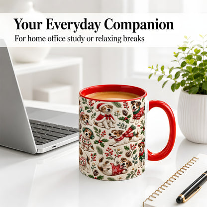 #pl[11oz|Red] Christmas Jack Russell Accent Mug, Ceramic Mug with Festive Art
