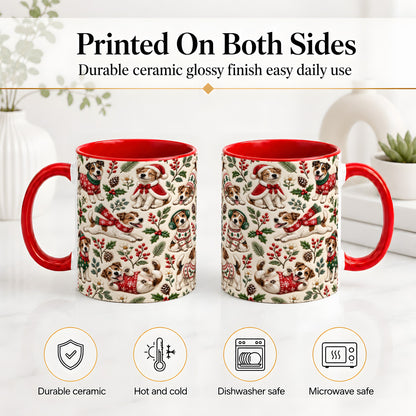 #pl[11oz|Red] Christmas Jack Russell Accent Mug, Ceramic Mug with Festive Art