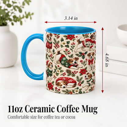 #pl[11oz|Blue] Christmas Jack Russell Accent Mug, Ceramic Mug with Holly Art