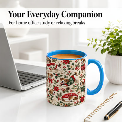 #pl[11oz|Blue] Christmas Jack Russell Accent Mug, Ceramic Mug with Holly Art