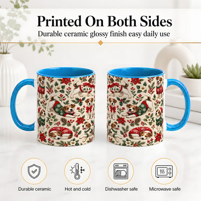 #pl[11oz|Blue] Christmas Jack Russell Accent Mug, Ceramic Mug with Holly Art