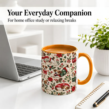#pl[11oz|Orange] Christmas Jack Russell Accent Mug, Ceramic Mug with Holly Art