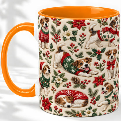 #pl[11oz|Orange] Christmas Jack Russell Accent Mug, Ceramic Mug with Holly Art