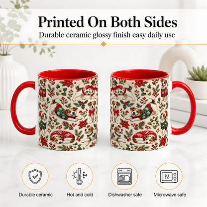 #pl[11oz|Red] Christmas Jack Russell Accent Mug, Ceramic Mug with Holly Art
