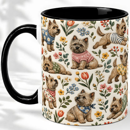 #pl[11oz|Black] Floral Terrier Accent Mug, Ceramic Mug with Botanical Dog Artwork