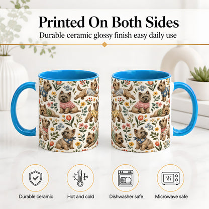 #pl[11oz|Blue] Floral Terrier Accent Mug, Ceramic Mug with Botanical Dog Artwork