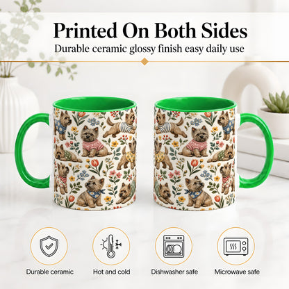 #pl[11oz|Green] Floral Terrier Accent Mug, Ceramic Mug with Botanical Dog Artwork