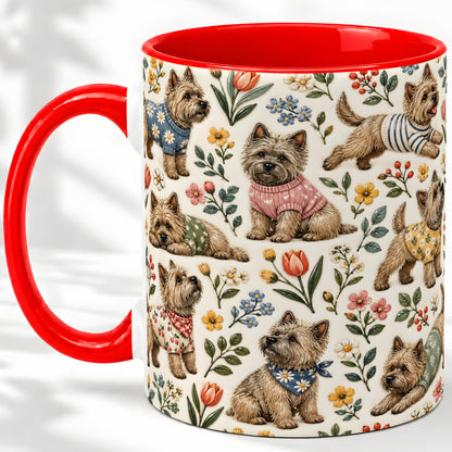 Floral Terrier Accent Mug, Ceramic Mug with Botanical Dog Artwork