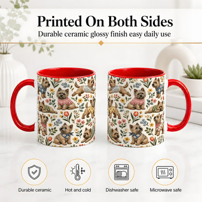 #pl[11oz|Red] Floral Terrier Accent Mug, Ceramic Mug with Botanical Dog Artwork