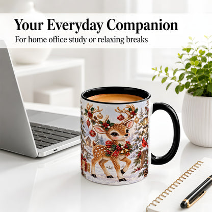 #pl[11oz|Black] Festive Reindeer Accent Mug, Ceramic Mug with Christmas Artwork