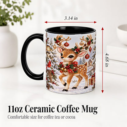 #pl[11oz|Black] Festive Reindeer Accent Mug, Ceramic Mug with Christmas Artwork