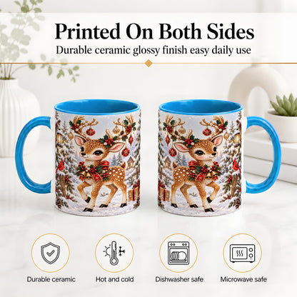 #pl[11oz|Blue] Festive Reindeer Accent Mug, Ceramic Mug with Christmas Artwork
