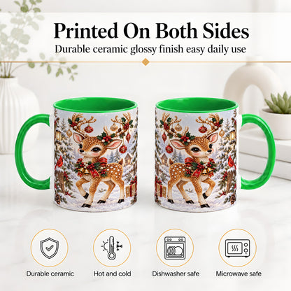 #pl[11oz|Green] Festive Reindeer Accent Mug, Ceramic Mug with Christmas Artwork
