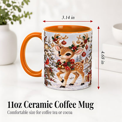 #pl[11oz|Orange] Festive Reindeer Accent Mug, Ceramic Mug with Christmas Artwork