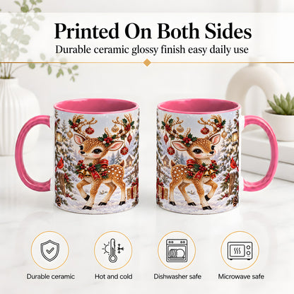 #pl[11oz|Pink] Festive Reindeer Accent Mug, Ceramic Mug with Christmas Artwork