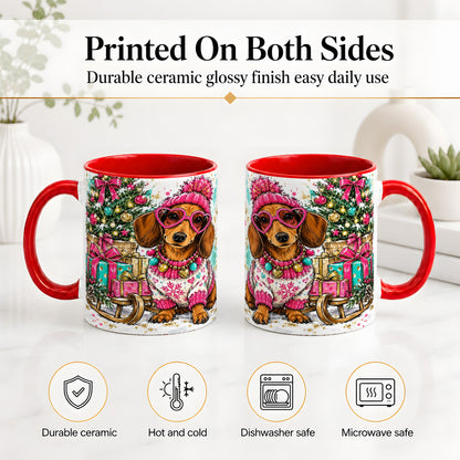 #pl[11oz|Red] Colorful Christmas Dachshund Accent Mug, Ceramic Mug with Dog Art