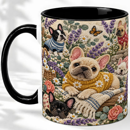 #pl[11oz|Black] French Bulldog Accent Mug, Ceramic Mug with Floral Dog Artwork