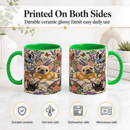 #pl[11oz|Green] French Bulldog Accent Mug, Ceramic Mug with Floral Dog Artwork