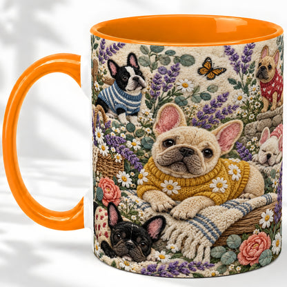 #pl[11oz|Orange] French Bulldog Accent Mug, Ceramic Mug with Floral Dog Artwork