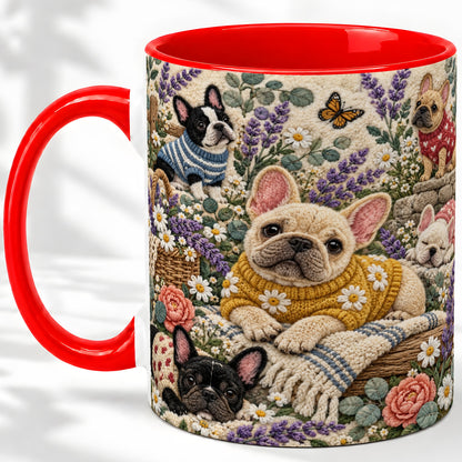 French Bulldog Accent Mug, Ceramic Mug with Floral Dog Artwork