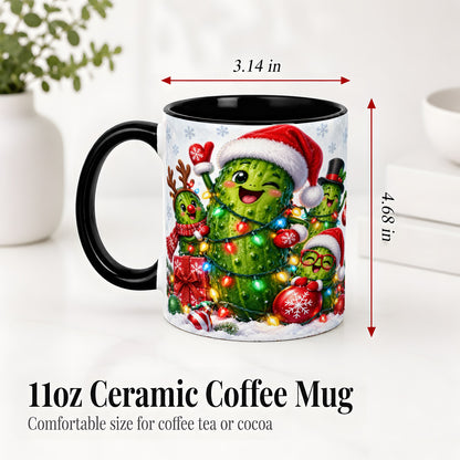 #pl[11oz|Black] Christmas Pickle Accent Mug, Ceramic Mug with Festive Character Art