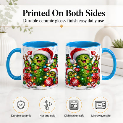 #pl[11oz|Blue] Christmas Pickle Accent Mug, Ceramic Mug with Festive Character Art