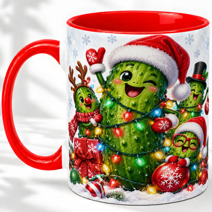 Christmas Pickle Accent Mug, Ceramic Mug with Festive Character Art