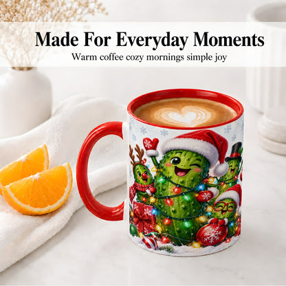#pl[11oz|Red] Christmas Pickle Accent Mug, Ceramic Mug with Festive Character Art