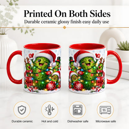 #pl[11oz|Red] Christmas Pickle Accent Mug, Ceramic Mug with Festive Character Art