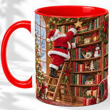 Santa Library Accent Mug, Ceramic Mug with Christmas Book Artwork