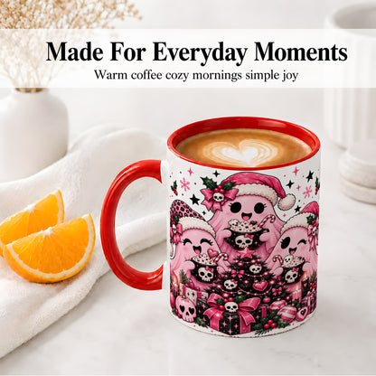 #pl[11oz|Red] Pink Gothic Christmas Ghost Accent Mug, Ceramic Mug with Skull Art