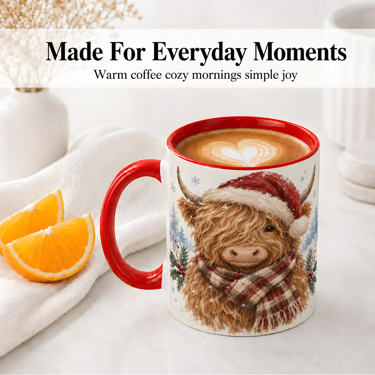#pl[11oz|Red] Christmas Highland Cow Accent Mug, Ceramic Mug with Winter Art