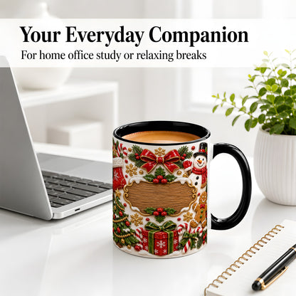 #pl[11oz|Black] Christmas Cookie Art Accent Mug, Ceramic Mug with Snowman Design