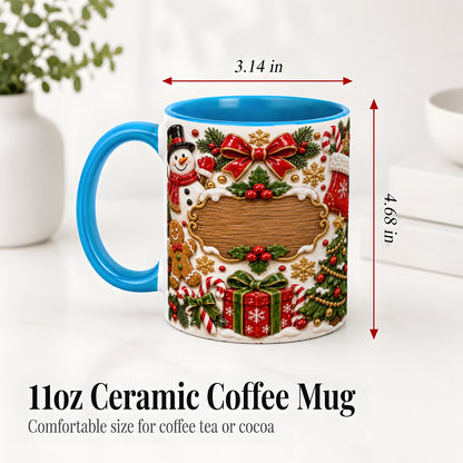 #pl[11oz|Blue] Christmas Cookie Art Accent Mug, Ceramic Mug with Snowman Design