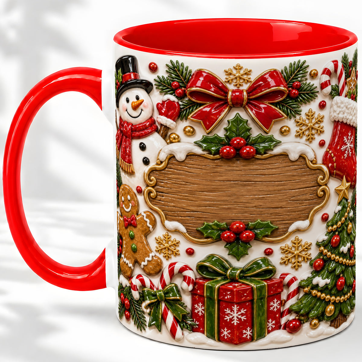 Christmas Cookie Art Accent Mug, Ceramic Mug with Snowman Design