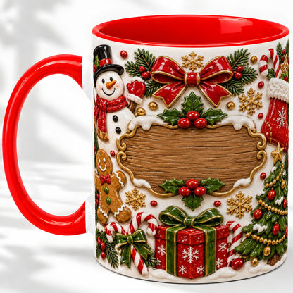 Christmas Cookie Art Accent Mug, Ceramic Mug with Snowman Design