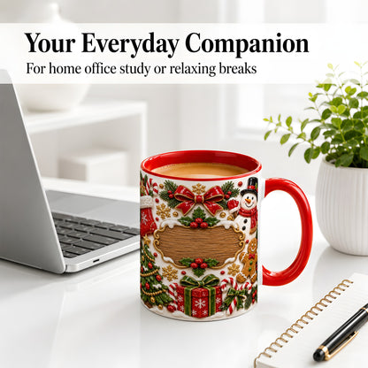 #pl[11oz|Red] Christmas Cookie Art Accent Mug, Ceramic Mug with Snowman Design
