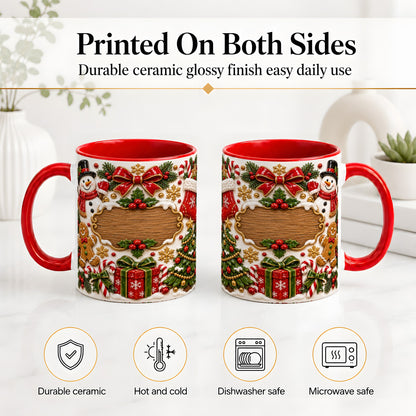 #pl[11oz|Red] Christmas Cookie Art Accent Mug, Ceramic Mug with Snowman Design