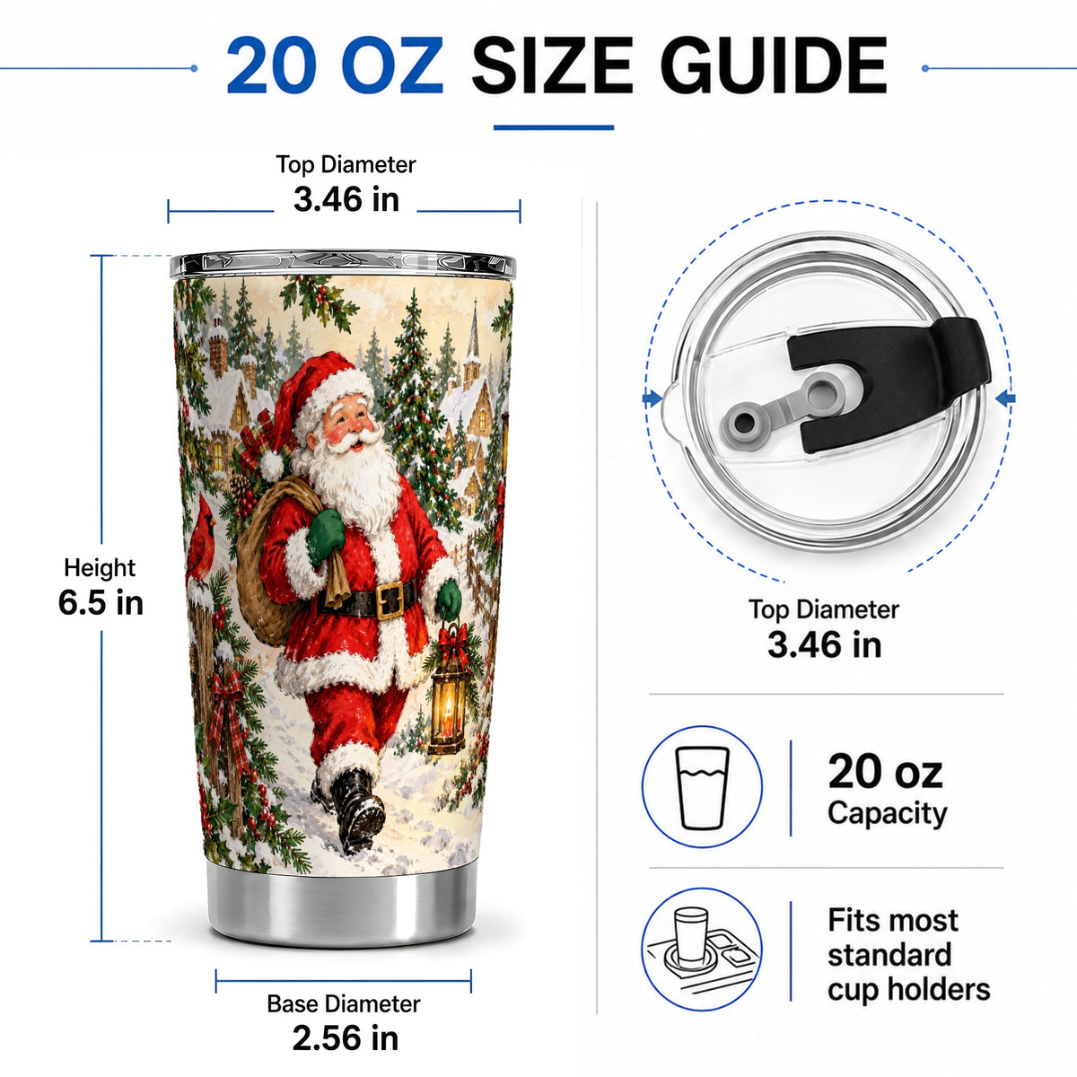 #pl[20oz|Steel] Vintage Santa 20oz Tumbler, Christmas Village Drinkware for Holiday Use