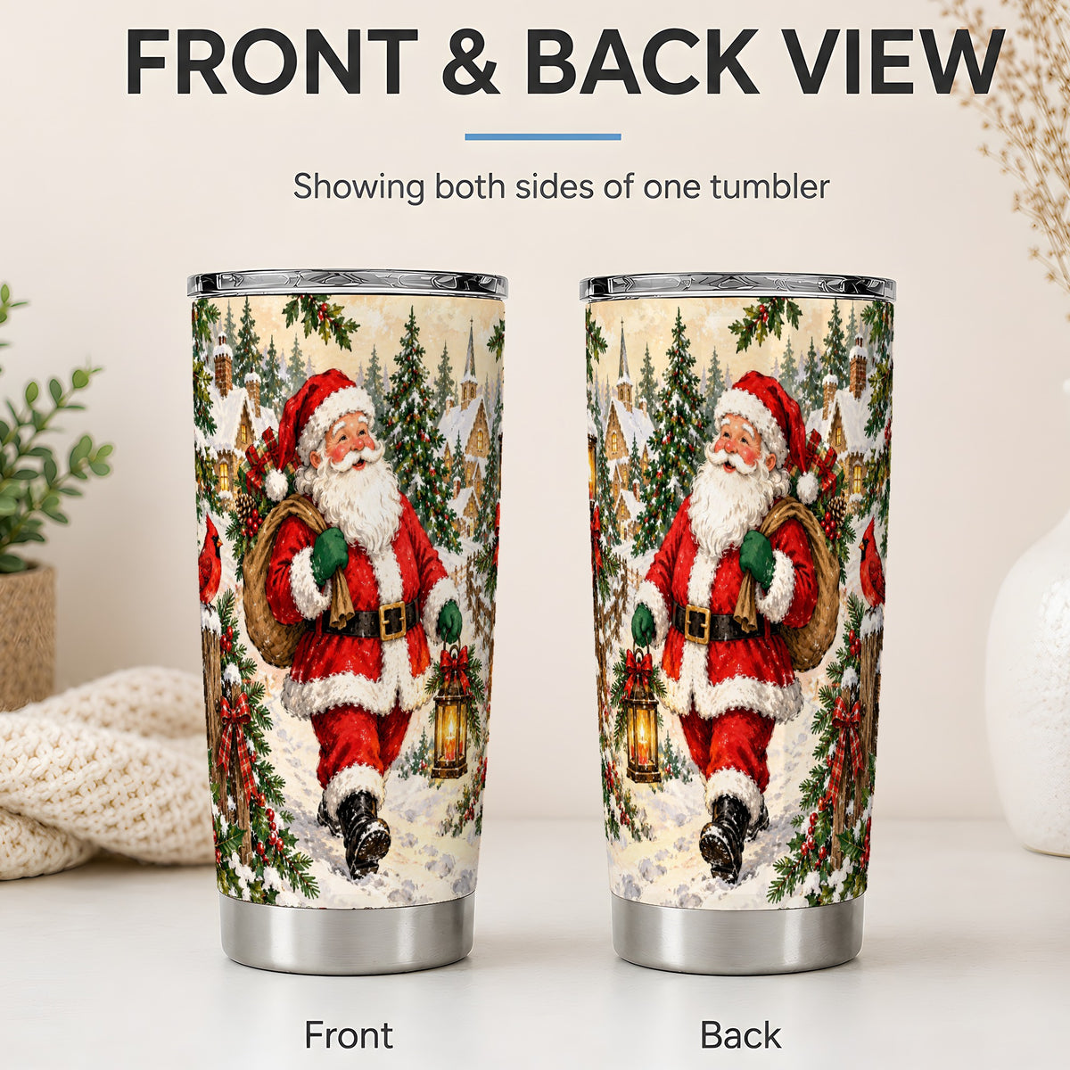 #pl[20oz|Steel] Vintage Santa 20oz Tumbler, Christmas Village Drinkware for Holiday Use
