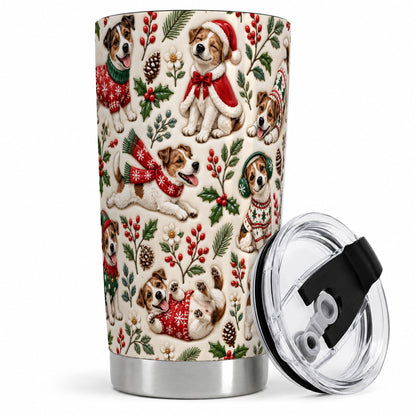 Christmas Jack Russell 20oz Tumbler, Festive Dog Pattern Drinkware