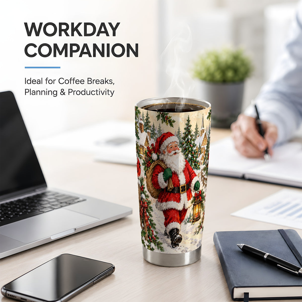 #pl[20oz|Steel] Vintage Santa 20oz Tumbler, Christmas Village Drinkware for Holiday Use