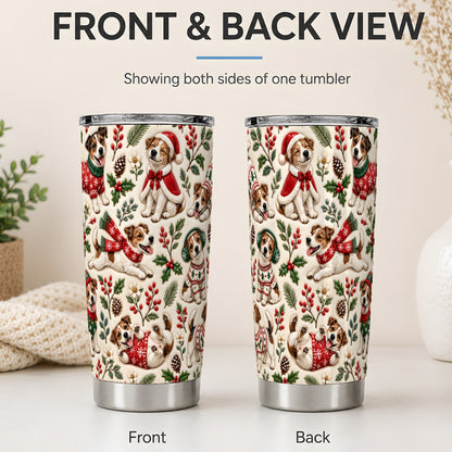 #pl[20oz|Steel] Christmas Jack Russell 20oz Tumbler, Festive Dog Pattern Drinkware