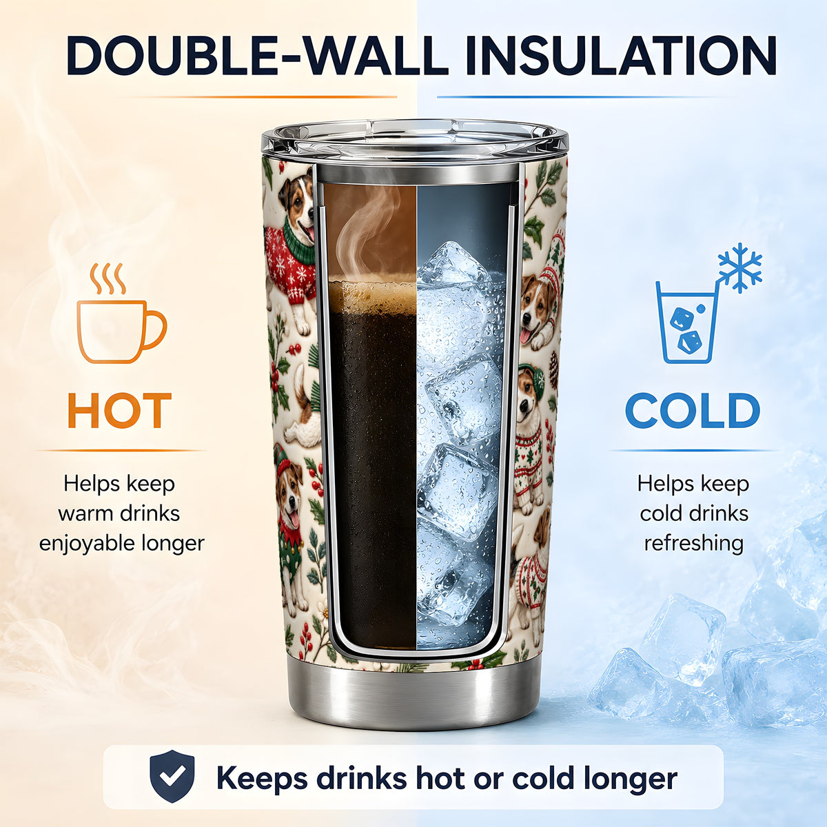 #pl[20oz|Steel] Christmas Jack Russell 20oz Tumbler, Festive Dog Pattern Drinkware