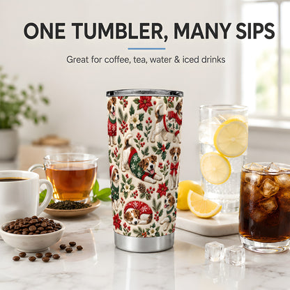 #pl[20oz|Steel] Christmas Jack Russell 20oz Tumbler, Holly Dog Pattern Drinkware Art