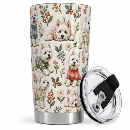 Floral White Terrier 20oz Tumbler, Botanical Dog Pattern Drinkware